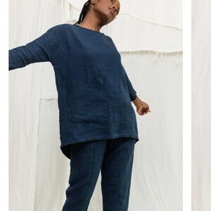Navy Blue LINEN top OS One size S M L XL